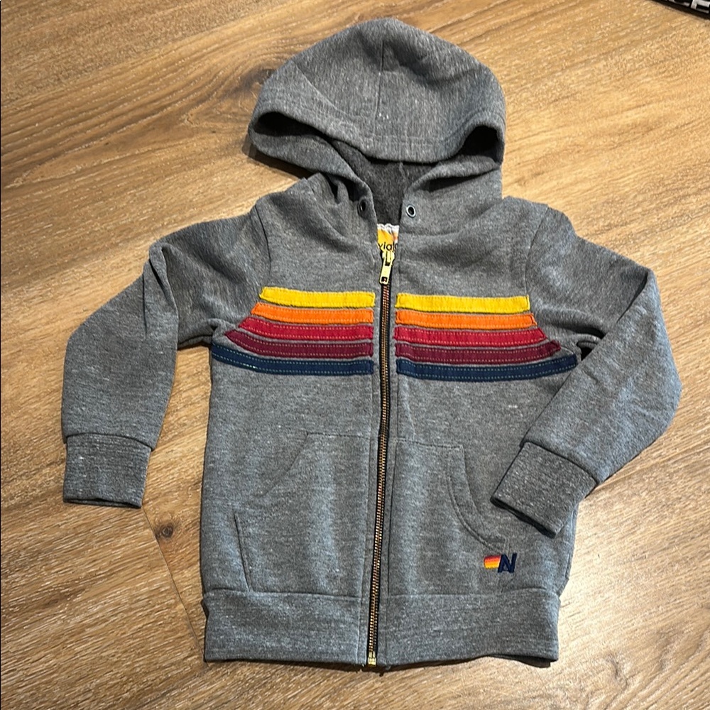 Aviator Nation Gray Rainbow Stripes Zip Hoodie size 4